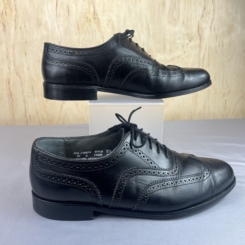 Oakton Classics Men's Size 10D Black Leather Wingtip Oxford Dress Shoes 74069